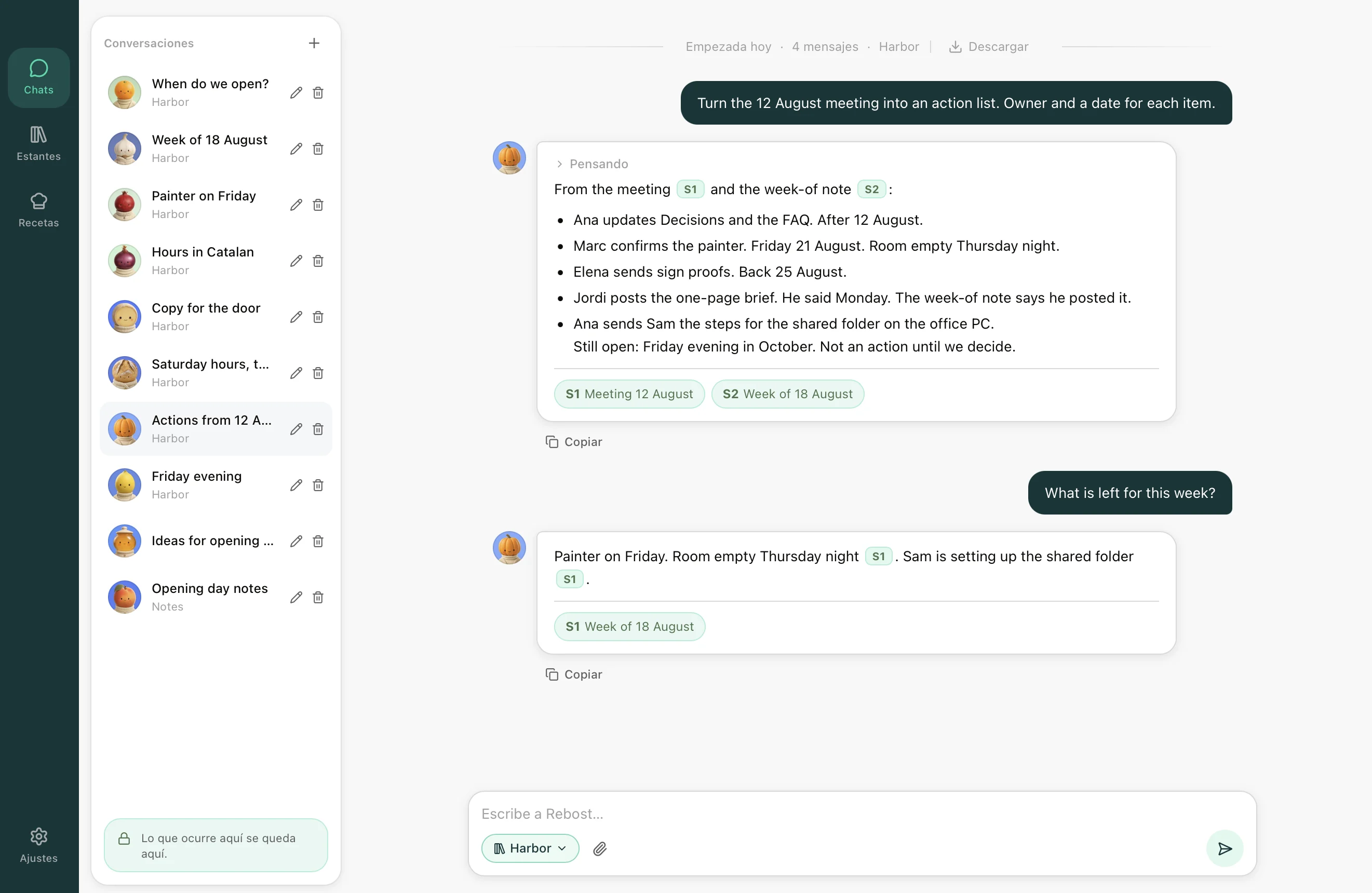Chat de Rebost: una respuesta hecha a partir de los archivos de un Estante.