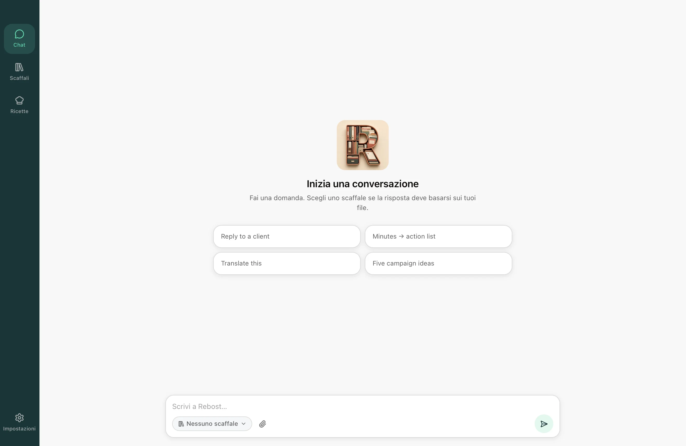 Rebost Chat: una conversazione vuota pronta per iniziare.